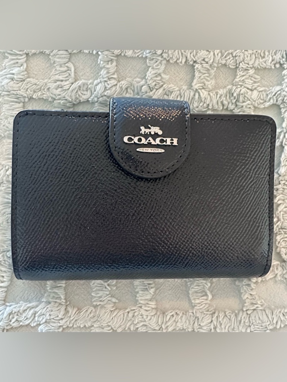 COACH Navy Blue Leather Wallet with Silver Logo